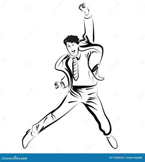 Jumping Businessman Continuous Line Art Successful People Celebrating