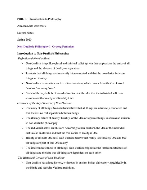 Phil 101 Week 10 Lecture Notes Non Dualistic Philosophy I Cyborg