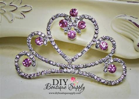 Large Pink Clear Crystal Princess Crown Rhinestone Flatback Tiara Crown