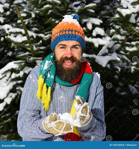 Man With Hat Scarf And Gloves Guy With Happy Face Stock Photo Image