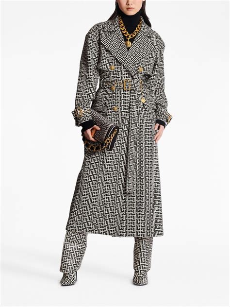 Balmain Monogram Jacquard Trench Coat Farfetch