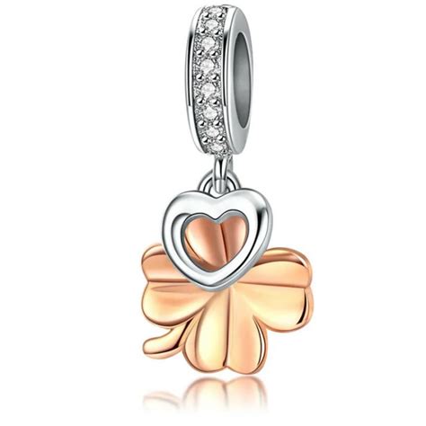 Charm Pour Bracelet Or Tr Fle Feuilles Chance Coeur