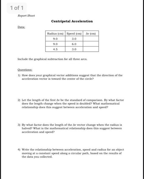 Solved Of Report Sheet Centripetal Acceleration Data Chegg