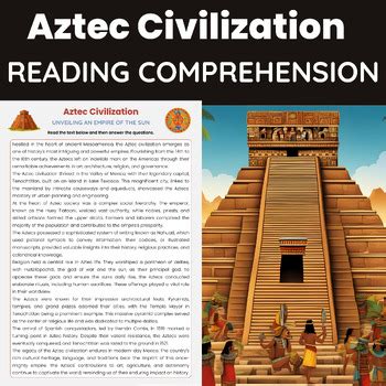 Aztec Civilization Reading Comprehension Ancient Mesoamerica Reading