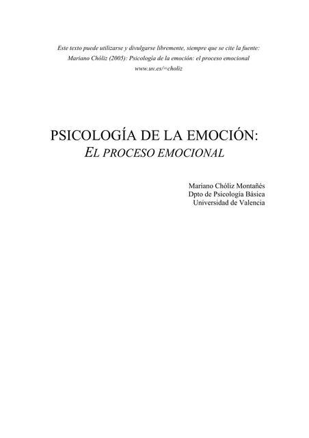 Psicología De La Emoción El Proceso Emocional Sofia Benavidez Udocz