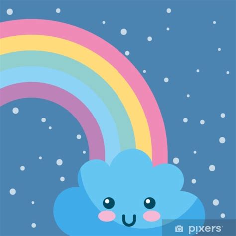 Fotobehang Weer Regenboog Wolk Kawaii Cartoon PIXERS NL