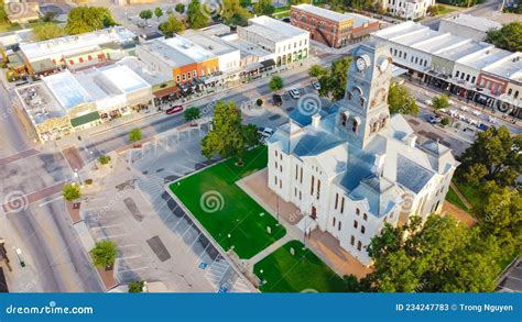 Aerial View Historic Hood County Courthouse And Clock Tower In Downtown