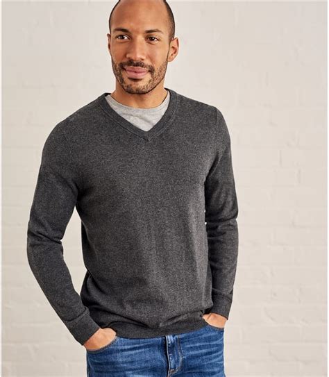 Charcoal Mens Cashmere And Cotton V Neck Sweater Woolovers Us