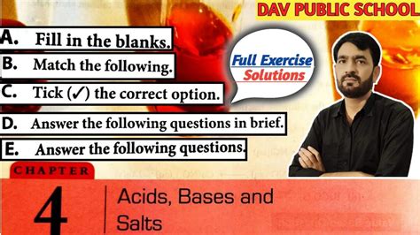 Dav Class 7 Science Chapter 4 Acids Bases And Salts Full Exercise Solution With Question Answer