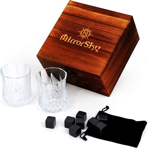 Whiskey Stones Gift Set of 8 with Granite Whiskey Rocks 2 Crystal ...