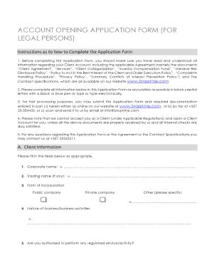 Fillable Online Account Opening Application Form For Legal Persons