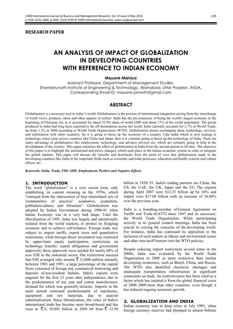 Pdf An Analysis Of Impact Of Globalization In Developing Countries