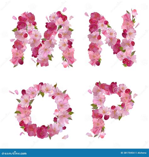 Spring Alphabet With Cherry Flowers Mnop Stock Images Image 38170454