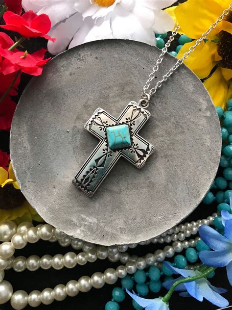 Turquoise Cross Necklace Etsy