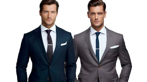 Two Attractive And Confident Businessmen Wearing Suits On Isolated