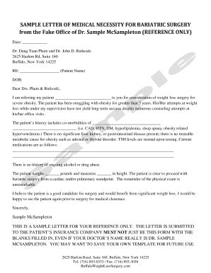 Fillable Online Sample Letter Of Medical Necessity For Bariatric