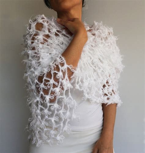 White Wedding Shawl Knit Bridal Shrug Warm Bridal Shawl Etsy