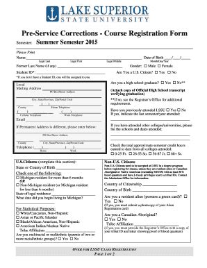 Fillable Online Lssu Pre Service Corrections Course Registration Form