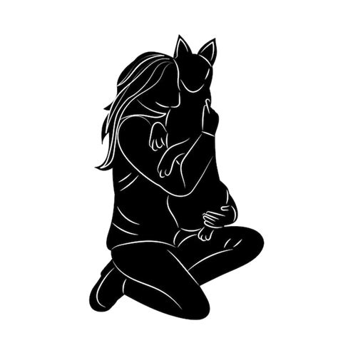 Premium Vector | Woman hugging dog silhouette on white background vector