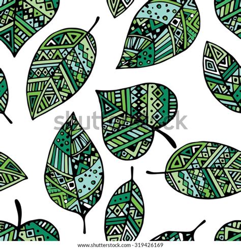 Green Ethnic Mexican Tribal Leaf Seamless Stock Vector Royalty Free