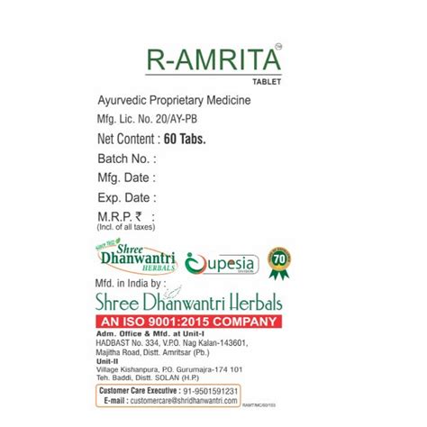 Buy Shree Dhanwantri Herbals Naturals R Amrita Tablet S Online At