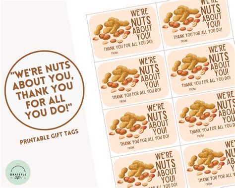 PRINTABLE We're Nuts About You Nuts Gift Tags, Peanuts, Staff ...