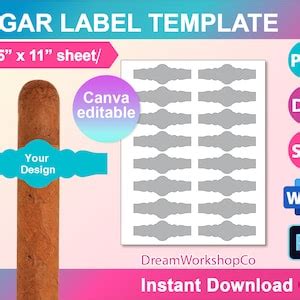 Cigar Wrapper Template Cigar Label Template SVG Canva DXF Ms Word