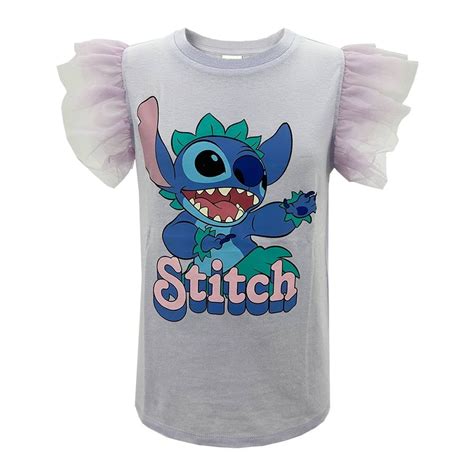 Playera Stitch Para Ni A Cuello Redondo Manga Corta Con Olanes Dise O