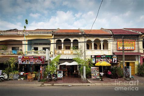 Old French Colonial Architecture In Kampot Town Street Cambodia