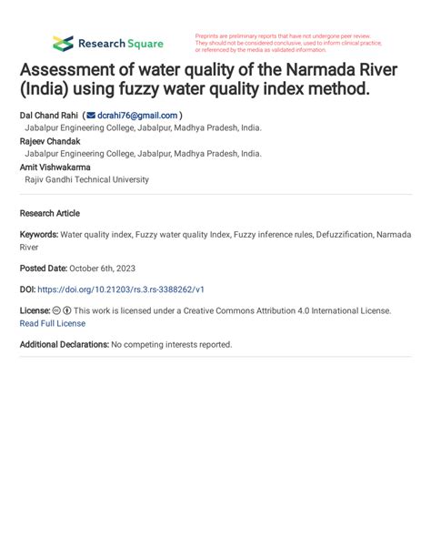 Pdf Assessment Of Water Quality Of The Narmada River India Using