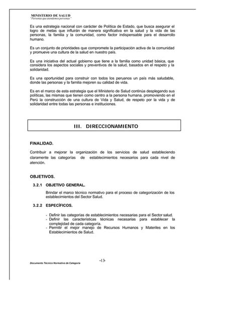 Categorizacion De Los Establecimientos De Salud PDF