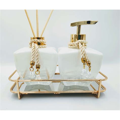 Kit Lavabo Estrela Branco Dourado Luxo Difusor De Ambiente