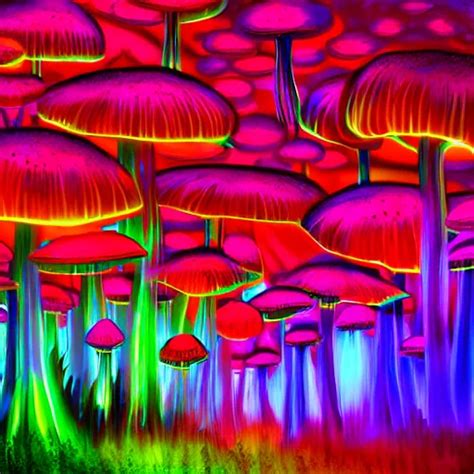 Vast Forest Of Many Giant Glowing Mushrooms Neon Stable Diffusion