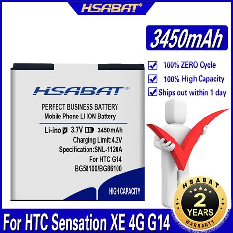 HSABAT 100 New 3450mAh BG58100 BG86100 Battery For HTC Sensation XE 4G