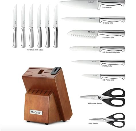 Piece Stainless Steel Kitchen Cutlery Knife Block Set With Built In