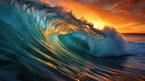 Blue Ocean Surfing Wave. Generative Ai Stock Illustration ...