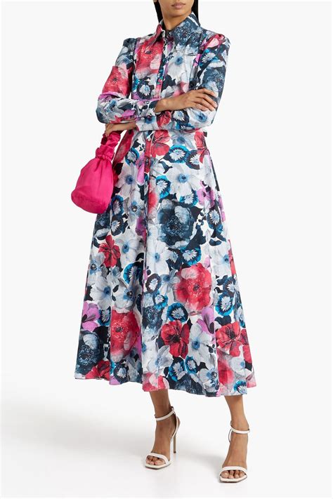 ERDEM Josianne Floral Print Cotton Poplin Midi Dress THE OUTNET