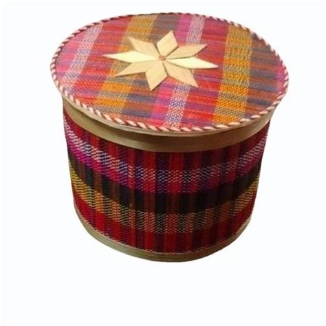 Multicolor Round Bamboo Gift Box With Lid 7 4d X 13w X 7 5h Cm At Rs