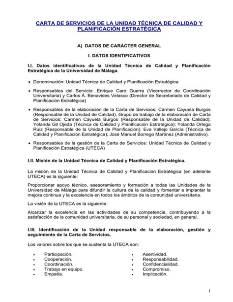 Carta De Servicios De La Unidad T Cnica De