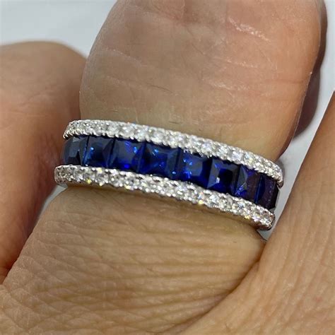 Blue Sapphire and Diamond Band Genuine Blue Sapphire and - Etsy