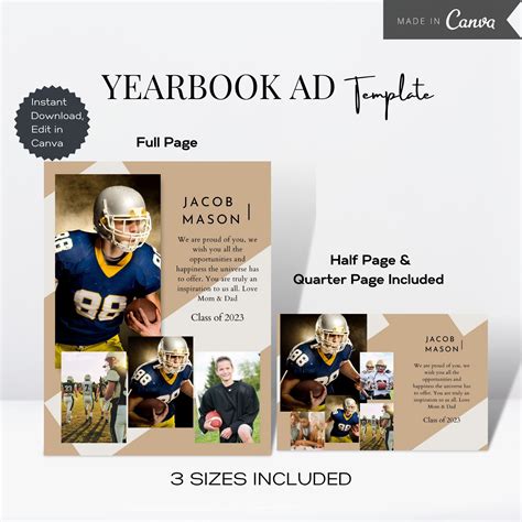 Senior Yearbook Ad Template Half Page Full Page Sports Etsy