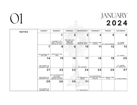 Liturgical Calendar 2024 Section For Notes January 2024 December 2024 Catholic Calender Etsy