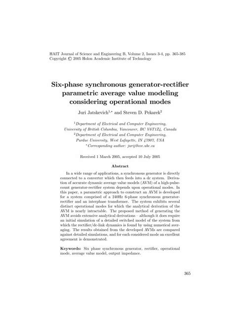 PDF Six phase synchronous generator recti ﬁer parametric nanosci