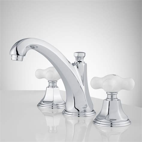 Deco Widespread Bathroom Faucet Large Porcelain Cross Handles Bathroom Sink Faucets Bat