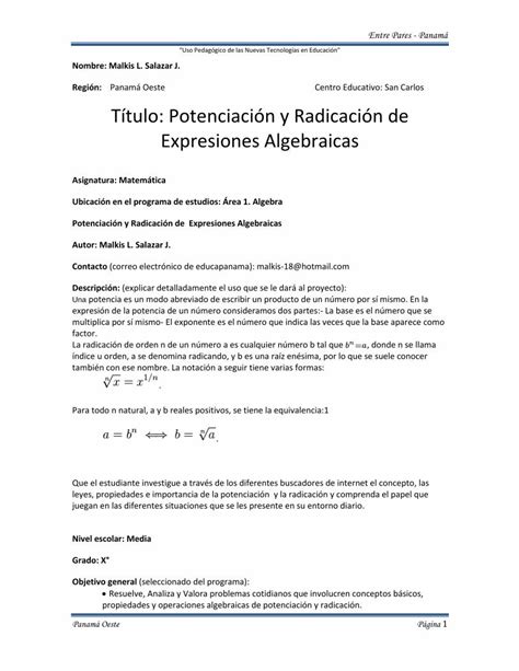 PDF Título Potenciación y Radicación de Expresiones potenciación