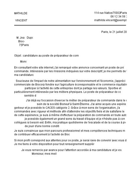 Lettre de motivation pour préparateur de commande monCVParfait