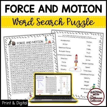 FORCE AND MOTION Word Search Science Vocabulary TPT