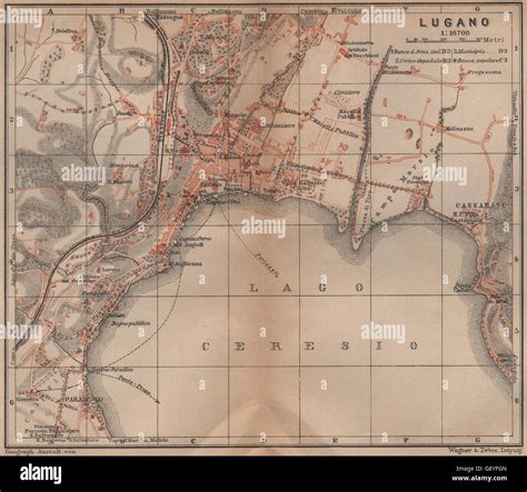 Lugano Stadtplan Ciudad Antigua Suiza Carte Karte Baedeker Mapa