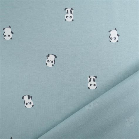 Tissu Jersey Bleu Petit Panda Oeko Tex Mercerine