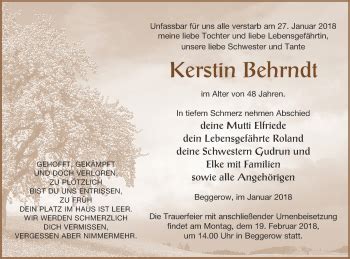 Traueranzeigen Von Kerstin Behrndt Trauer Nordkurier